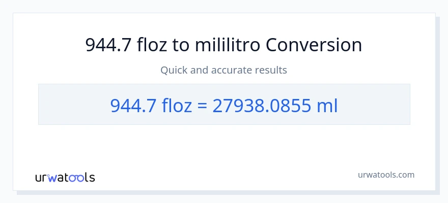 944.7 mga onsa ng likido patungong mga mililitro na conversion