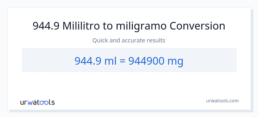 944.9 mga mililitro patungong miligramo na conversion