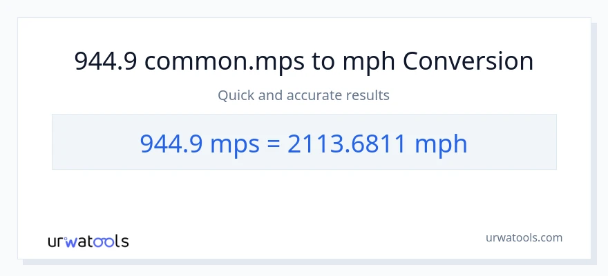 944.9 Meters Per Second patungong milya kada oras na conversion