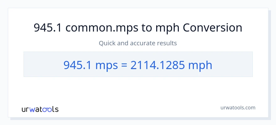 945.1 Meters Per Second patungong milya kada oras na conversion