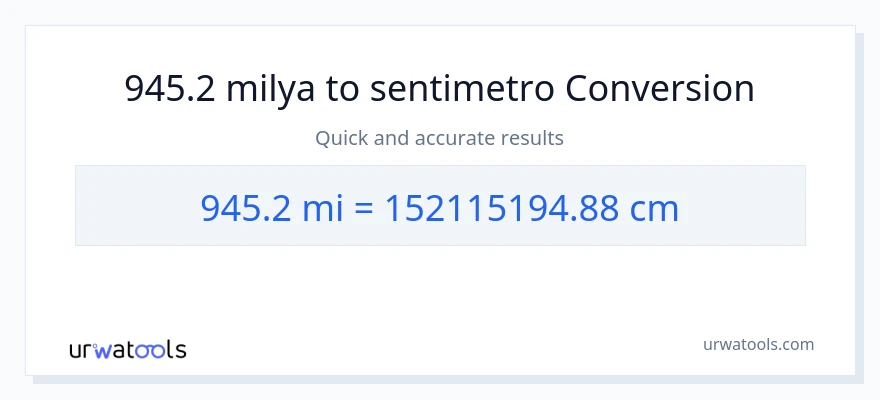 945.2 milya patungong Mga Sentimetro na conversion