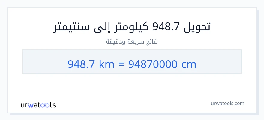 التحويل من 948.7 كيلومترات إلى سنتيمترات