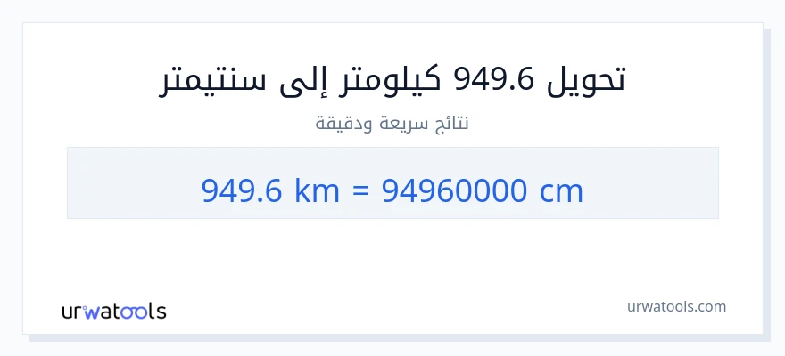 التحويل من 949.6 كيلومترات إلى سنتيمترات