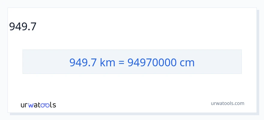 949.7 కిలోమీటర్లు నుండి సెంటీమీటర్లు కు మార్పిడి