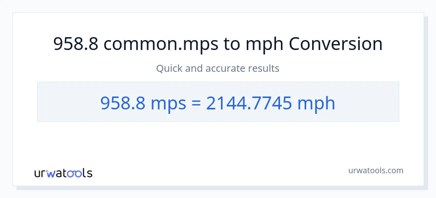 958.8 Meters Per Second patungong milya kada oras na conversion