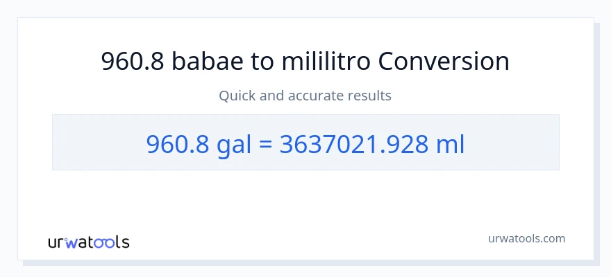 960.8 Mga galon patungong mga mililitro na conversion