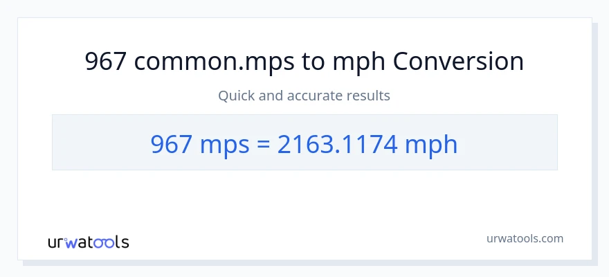 967 Meters Per Second patungong milya kada oras na conversion