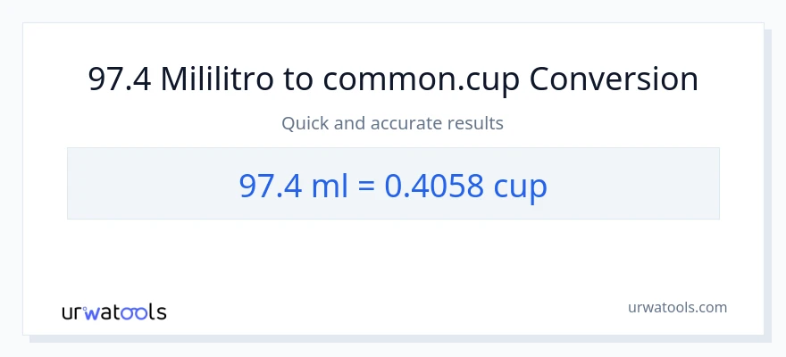 Conversão de 97.4 mililitros para xícaras