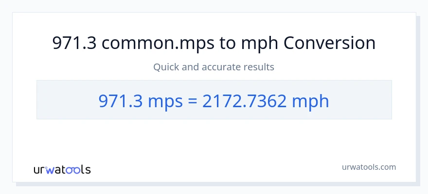 971.3 Meters Per Second patungong milya kada oras na conversion