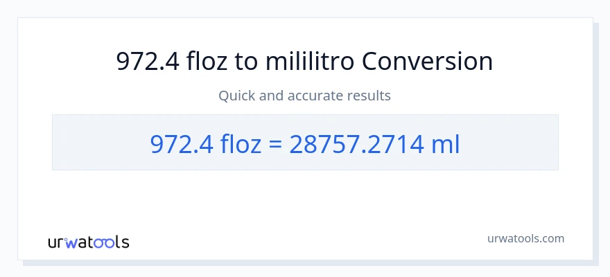 972.4 mga onsa ng likido patungong mga mililitro na conversion