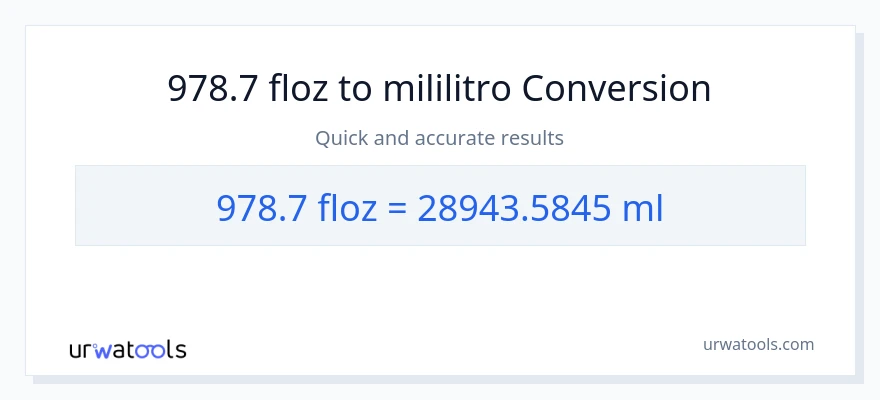 978.7 mga onsa ng likido patungong mga mililitro na conversion