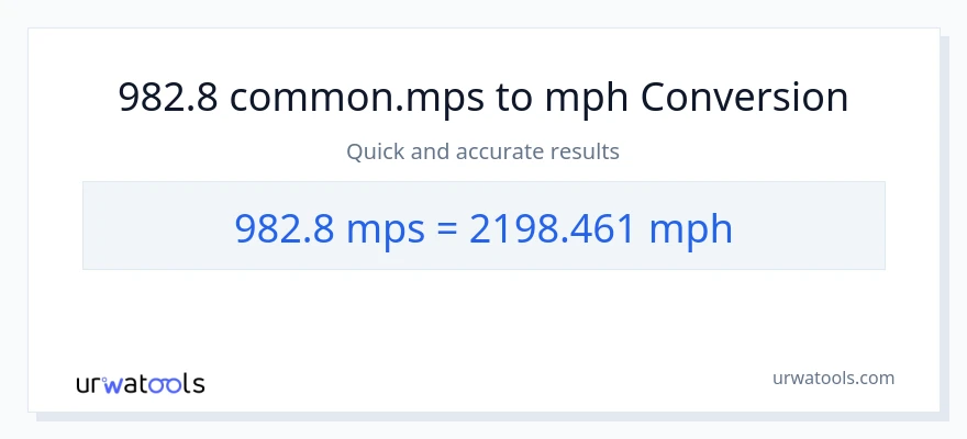 982.8 Meters Per Second patungong milya kada oras na conversion