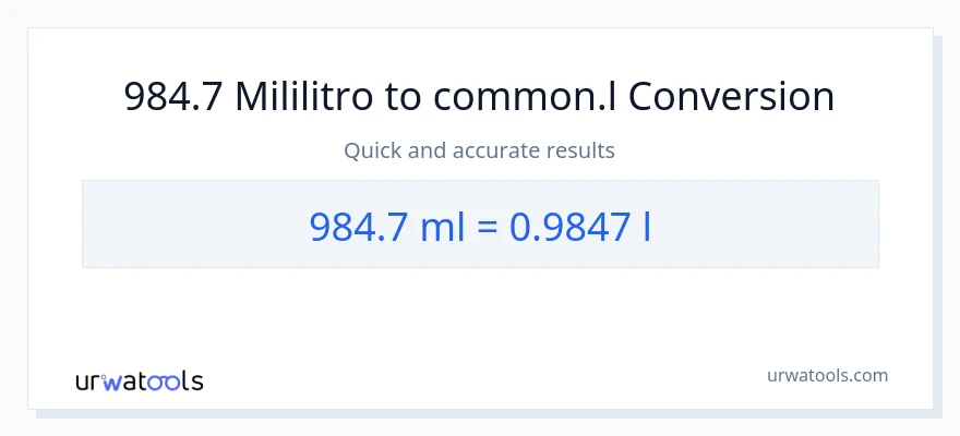 984.7 mga mililitro patungong Liters na conversion