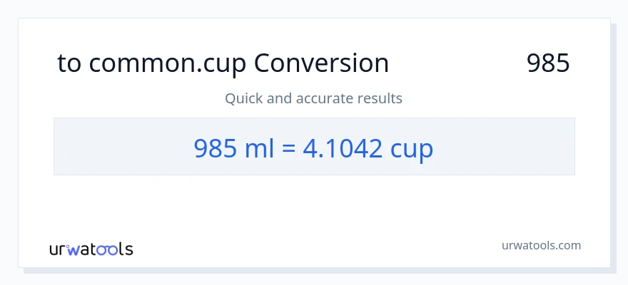 تبدیل 985 میلی‌لیتر به فنجان‌ها