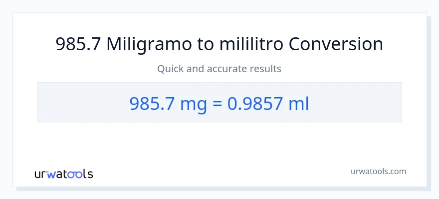 985.7 miligramo patungong mga mililitro na conversion
