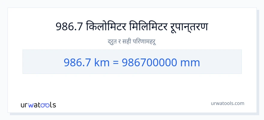 986.7 किलोमिटर बाट मिलिमिटर सम्म रूपान्तरण