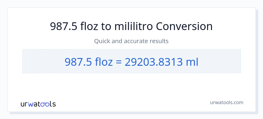 987.5 mga onsa ng likido patungong mga mililitro na conversion