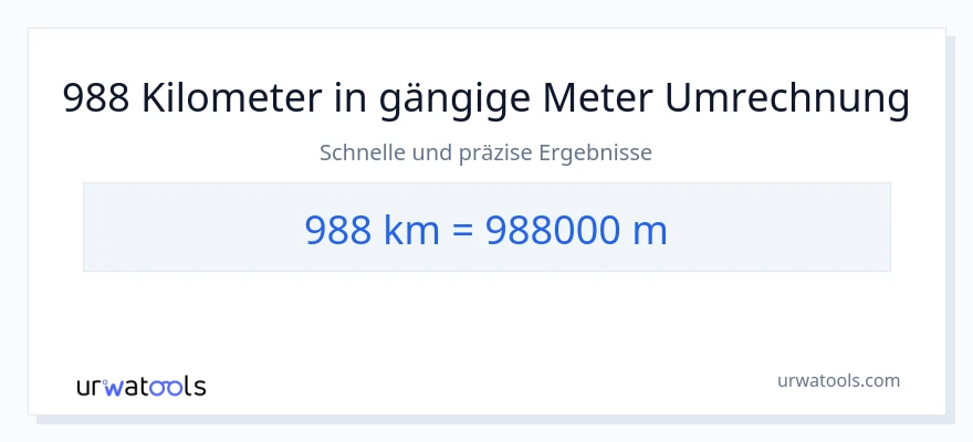 988 Kilometer zu Meter Umwandlung