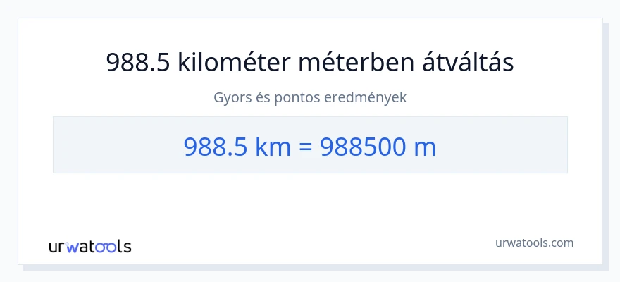 988.5 kilométer - Méterek konverzió