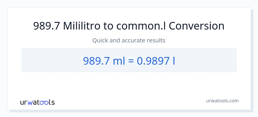 989.7 mga mililitro patungong Liters na conversion