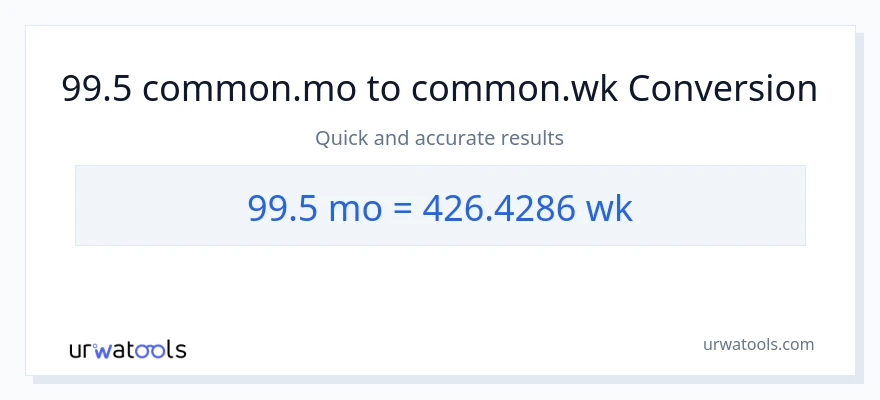 99.5 മാസങ്ങൾ ൽ നിന്ന് ആഴ്ചകൾ ലേക്ക് പരിവർത്തനം