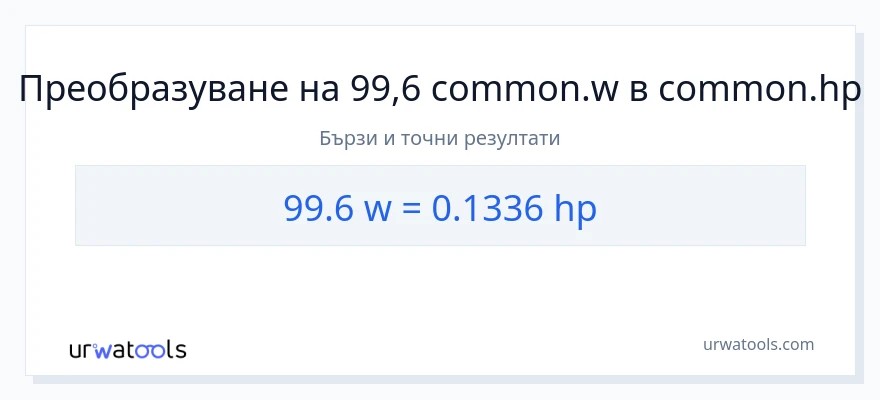 99.6 конверсия от ватове до конски сили