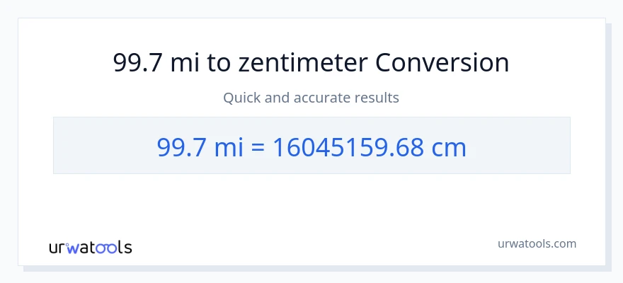 99.7 Meilen zu Zentimeter Umwandlung