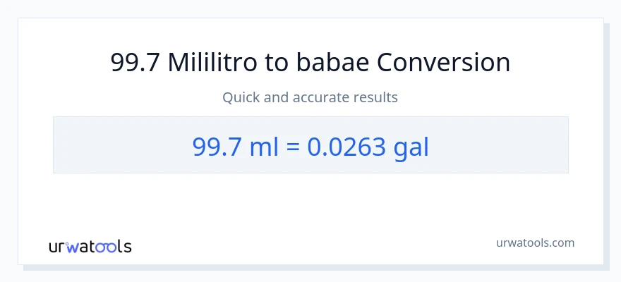 99.7 mga mililitro patungong Mga galon na conversion