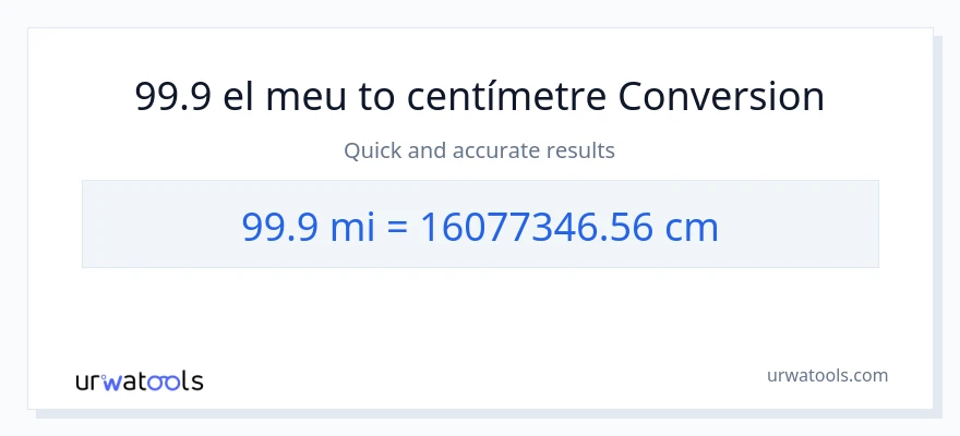 Conversió de 99.9 milles a Centímetres