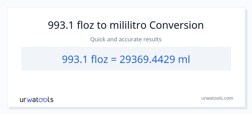 993.1 mga onsa ng likido patungong mga mililitro na conversion