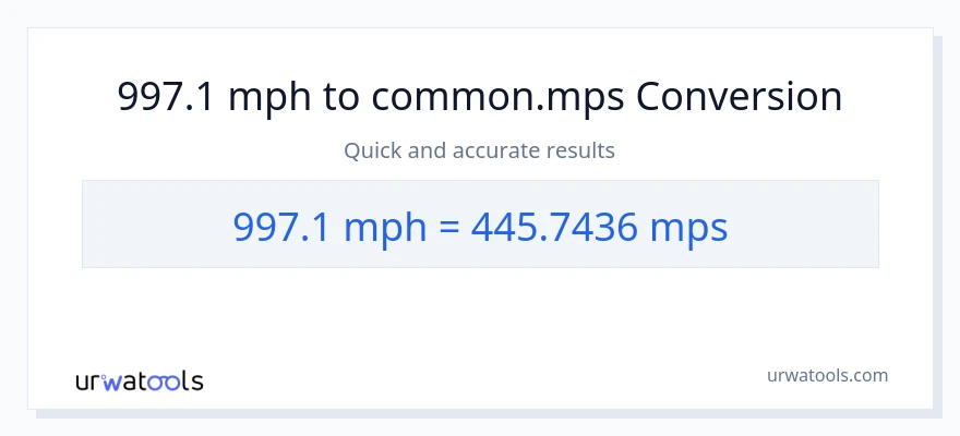 997.1 milya kada oras patungong Meters Per Second na conversion