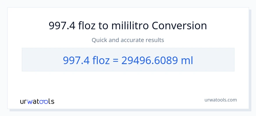 997.4 mga onsa ng likido patungong mga mililitro na conversion