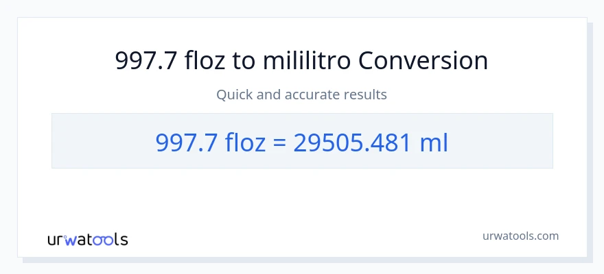 997.7 mga onsa ng likido patungong mga mililitro na conversion