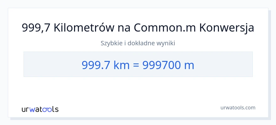Konwersja 999.7 kilometrów do Metry