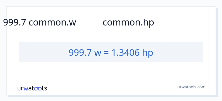 999.7 ವ್ಯಾಟ್ಸ್ ರಿಂದ ಅಶ್ವಶಕ್ತಿ ಪರಿವರ್ತನೆ