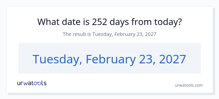 วันที่ 252 วันนับจากวันนี้คือวันที่เท่าไหร่