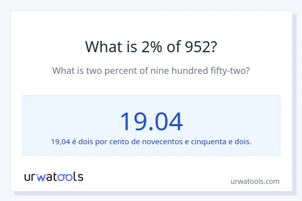 Qual é o valor de 2% de 952?