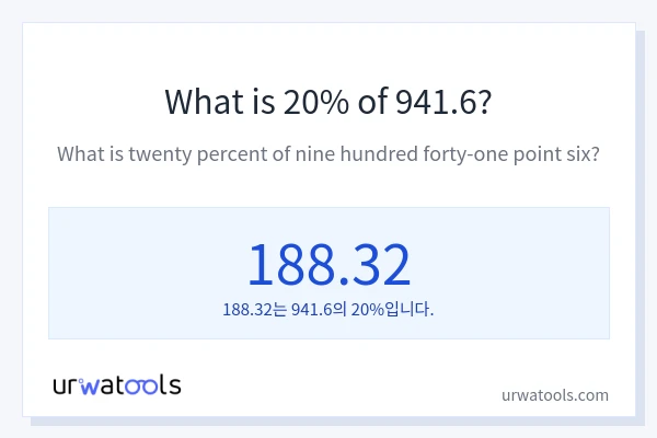 941.6의 20%는 얼마입니까?