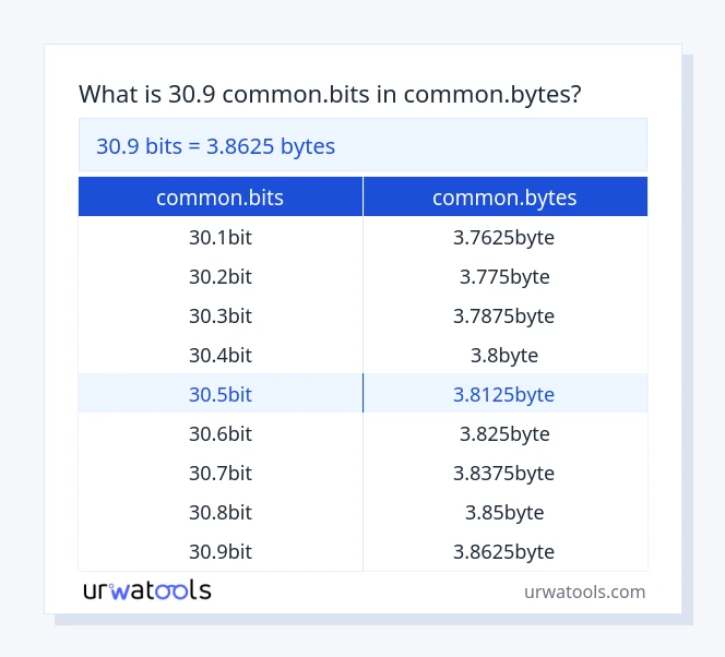 30.9 common.bits hanggang common.bytes mesa