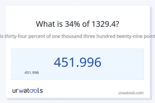 34% ของ 1329.4 คือเท่าไร?