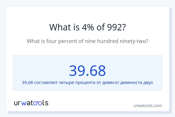 Что составляет 4% от 992?