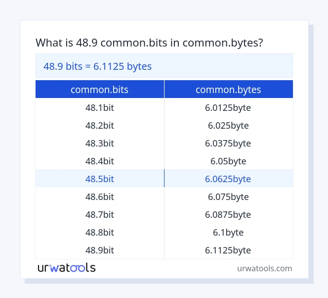 48.9 common.bits hanggang common.bytes mesa