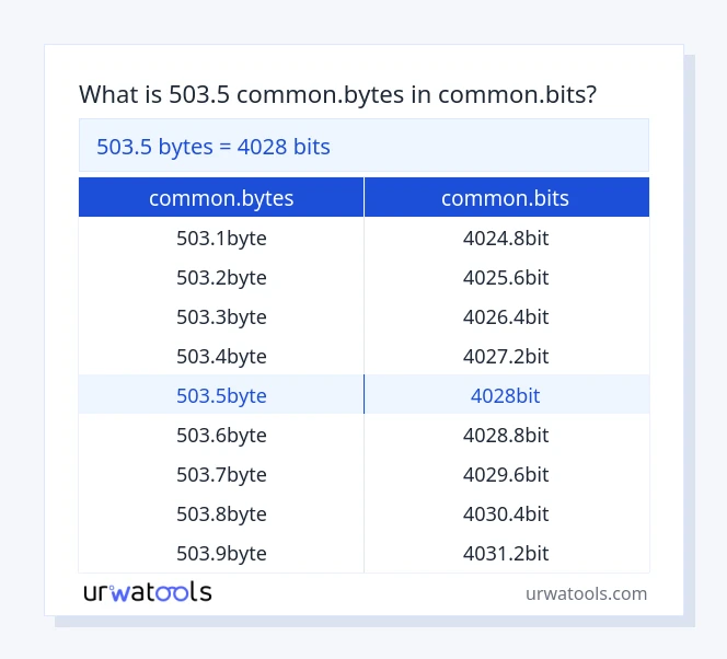 503.5 common.bytes سے common.bits ٹیبل