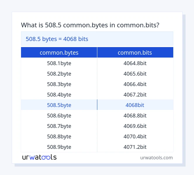 508.5 common.bytes থেকে common.bits টেবিল