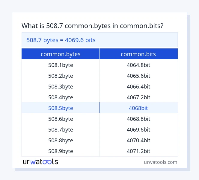 508.7 common.bytes থেকে common.bits টেবিল