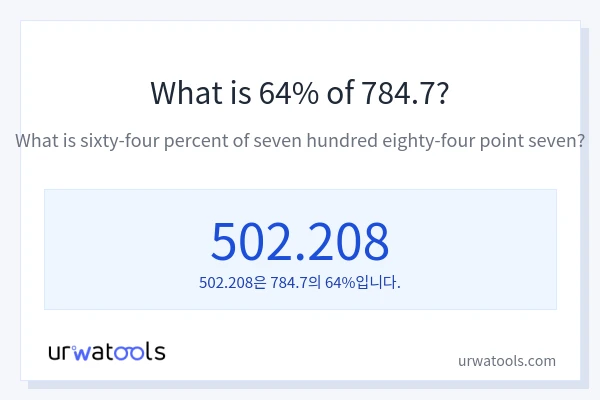 784.7의 64%는 얼마입니까?