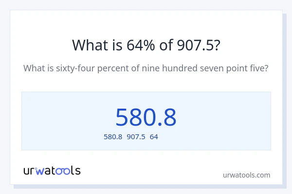 907.5の64%は何ですか?