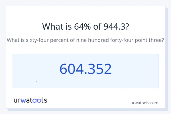 944.3 નું 64% કેટલું થાય?