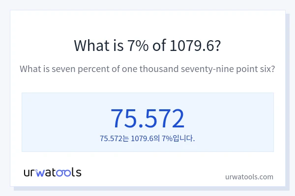 1079.6의 7%는 얼마입니까?