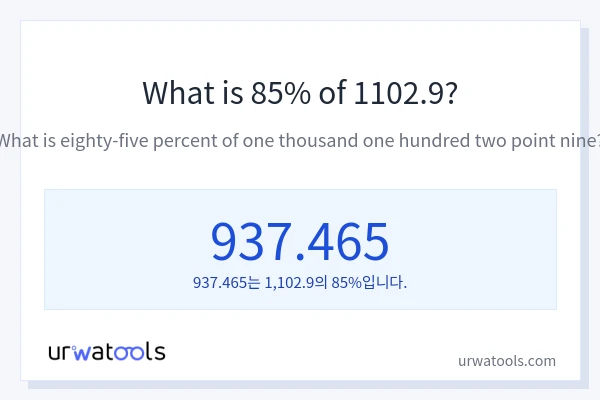 1102.9의 85%는 얼마입니까?